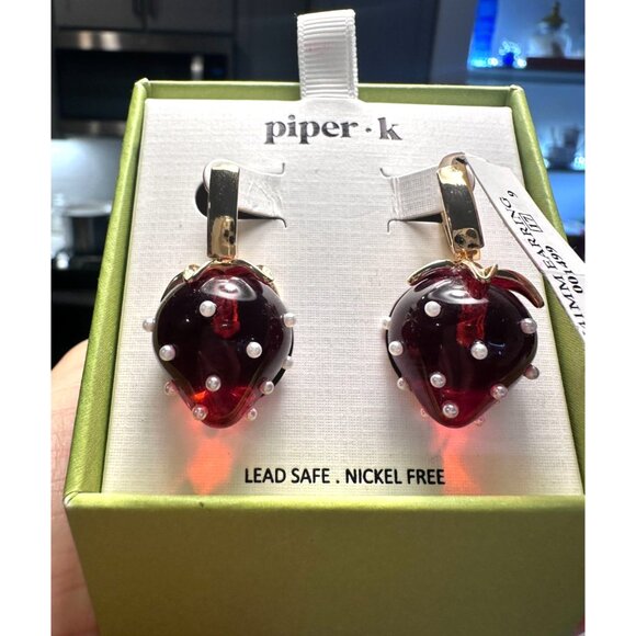 PIPER K Jewelry - Piper K Strawberry Fruit Earrings Gold tone Faux Pearls NIB